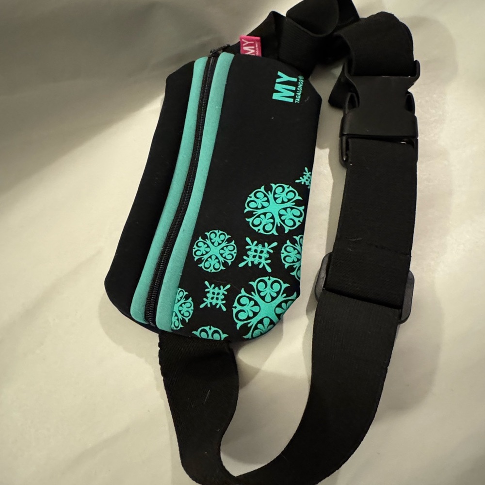 My Tagalongs Black and Teal Waist Fanny Pack Bag Floral